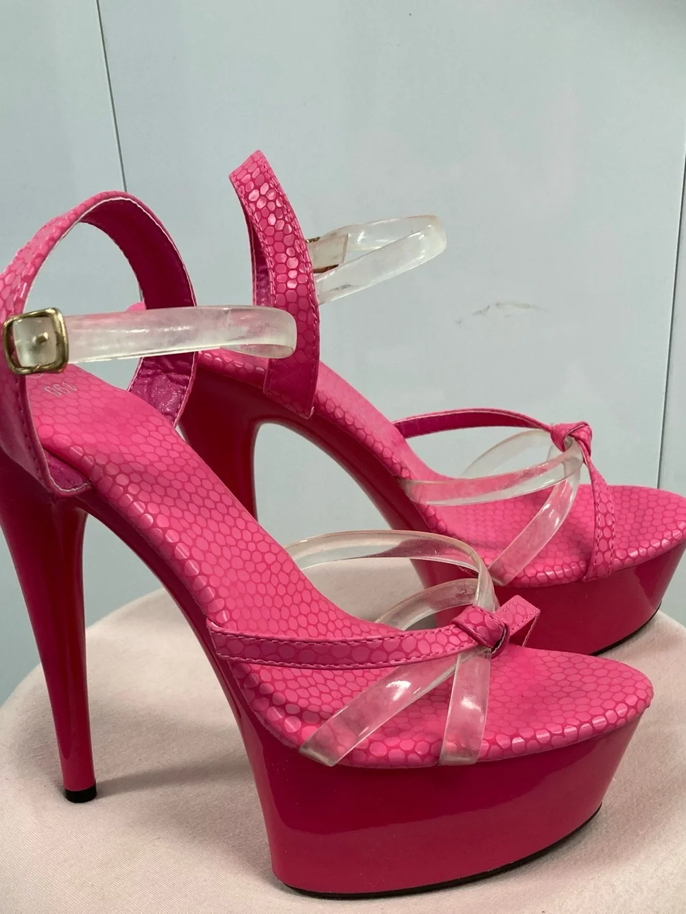 Women's Hot Pink Platform Sandals with Clear Straps